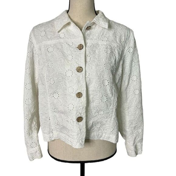 Coldwater Creek Women’s White Floral Lace Button Up Jacket Size Petite L - Picture 1 of 7